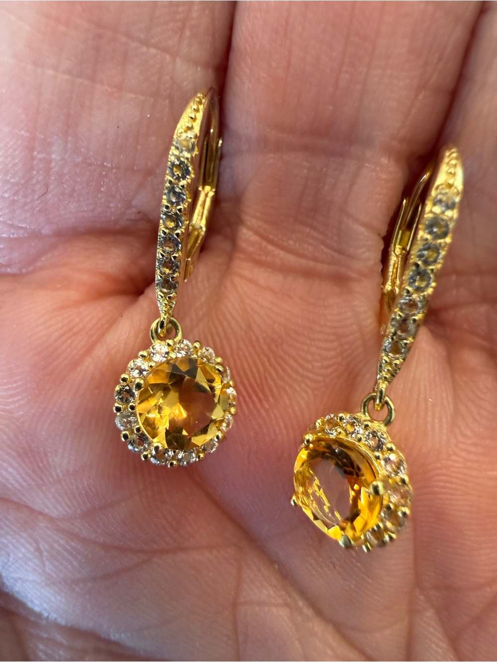 Gold-Tone Citrine Halo Drop Earrings